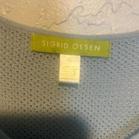 Sigrid Olsen Light Blue Mesh Knit Button Front Cardigan Sweater Women XL - Picture 5 of 6